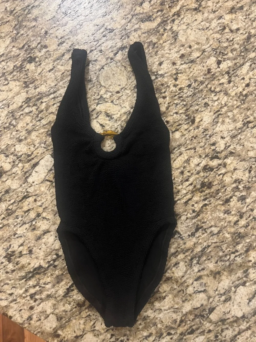 Hunza G Black Celine Swimsuit One Piece One Size Crinkle Loop Swimwear Noir NWOT - Picture 3 of 9